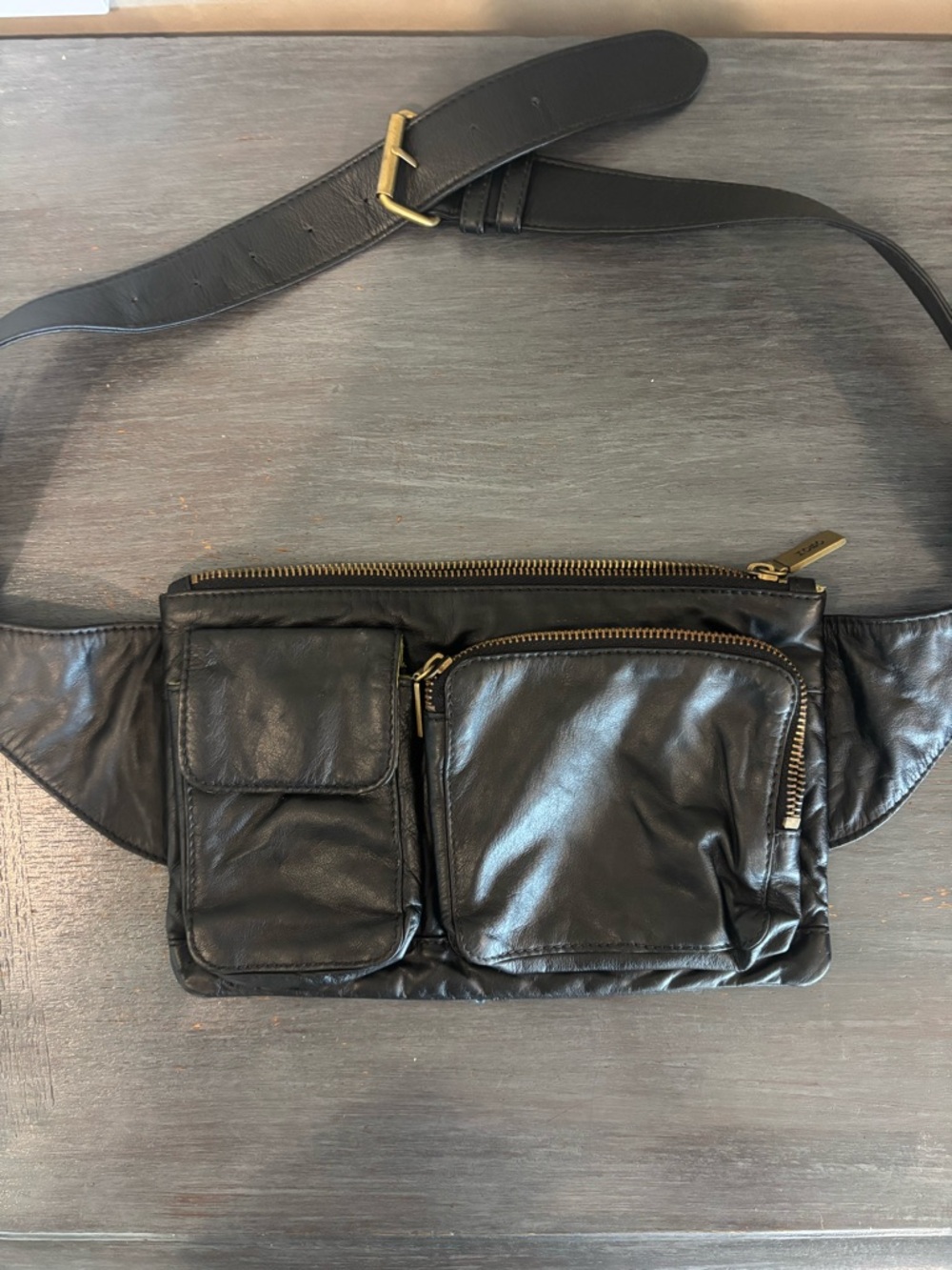 HOBO Black Leather Shoulder/Fanny Pack with Gold-Tone Hardware
